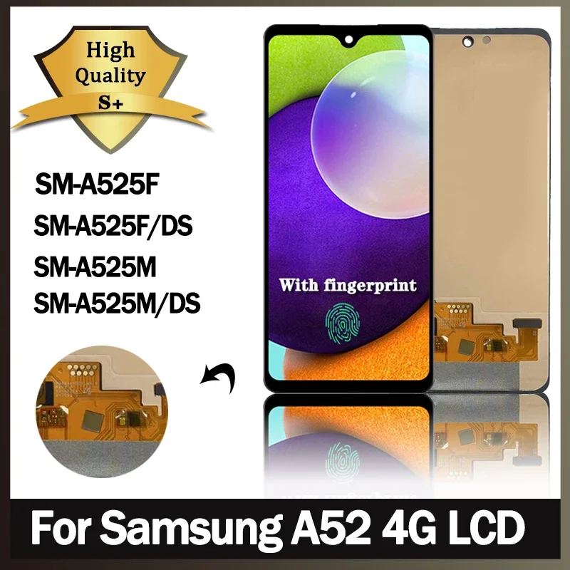 6.5\'OLED For Samsung A52 4G A525F A525F/DS A525M A525M LCD Touch Screen with Fingerprint For SM-A525 Display Repair Parts