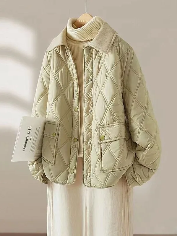 

Thiened Warm Cotton Jaet Loose Fit Flip Collar Women's Coat Winter Outerwear Commute Sle Korean Version No Hood