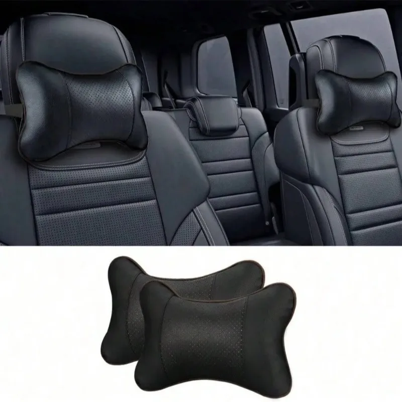 Auto-Nackenkissen, beidseitig PU-Leder, 1 Stück, Kopfstütze zur Linderung von Kopfschmerzen, gefüllt mit Fasern, universelles Autokissen