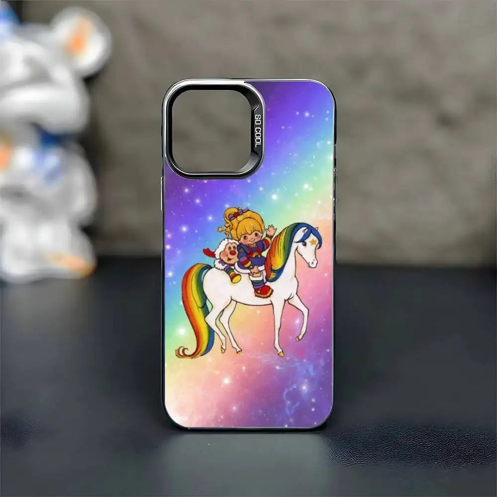 Funda de teléfono de dibujos animados R-Rainbow Brite para iPhone17,16,15,14,13,12,11 Pro Max Blcak, cubierta interior chapada en plata colorida