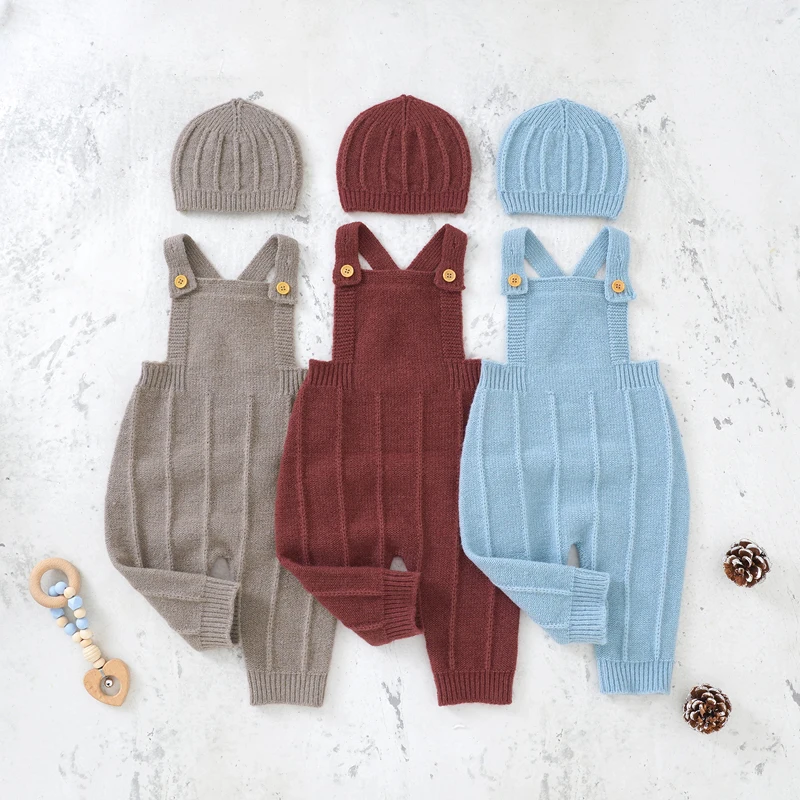 Newborn Baby Romper Knitted Infant Girl Boy Jumpsuit Solid Outfits Sleeveless Toddler Children Clothing Hat 2PC Onesies Playsuit