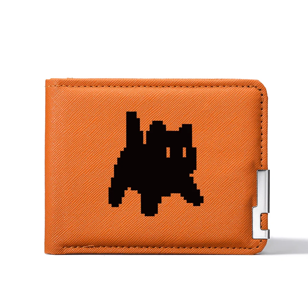 Men's Retro Pixel Cat Print Casual Short Style Wallet Portable Credit Card Holder Money Bag