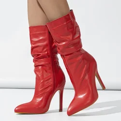 Eilyken Design Sexy Pleated Pointed Toe Zipper Women Ankle Boots Fashion Thin High Heels Stripper Modern Booties Shoes