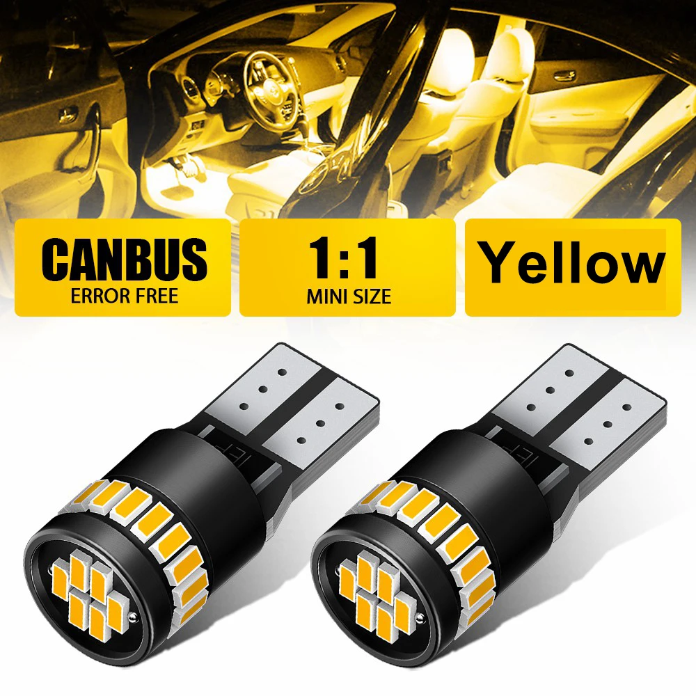 AUXITO 2Pcs T10 W5W 168 LED Car Bulb Yellow Canbus Anti Error Interior Night Light Parking Super Bright Lamp 12V White Red Blue