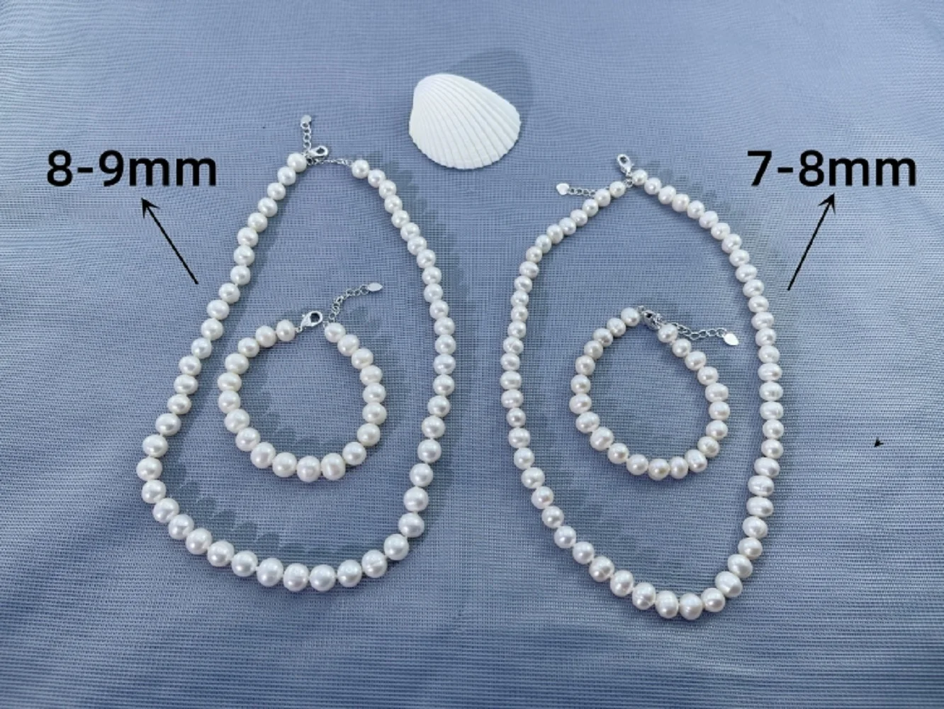 Natural Pearl AAA7-8mm 8-9mm Japanese Pearl Necklace Length 43cm+3cm+Bracelet 19cm+3cm Set 925s