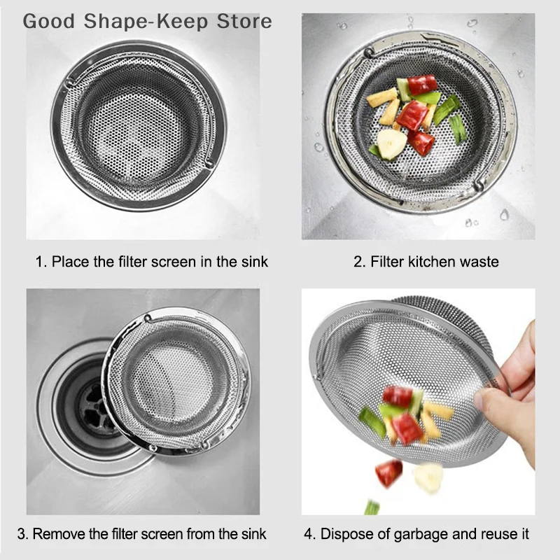 3-Pack Stainless Steel Sink Filter with Handle - Kitchen Food Hair Strainer Disposable Mesh Drains Filter Sink 3 Sizes Available