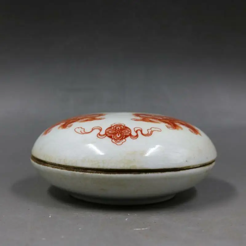 الصينية فاميل روز الخزف فو فو الكلب الحرس الأسد الحبر صندوق روج مربع 4.29" #2