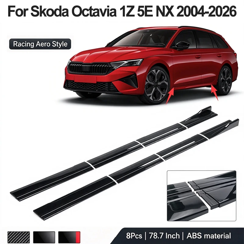 78.7inch/2m Sectional Side Skirt Extension Lips For SKODA Octavia 1Z 5E NX 2004-2026 2005 - Racing Side Spoiler Car Mod Body Kit