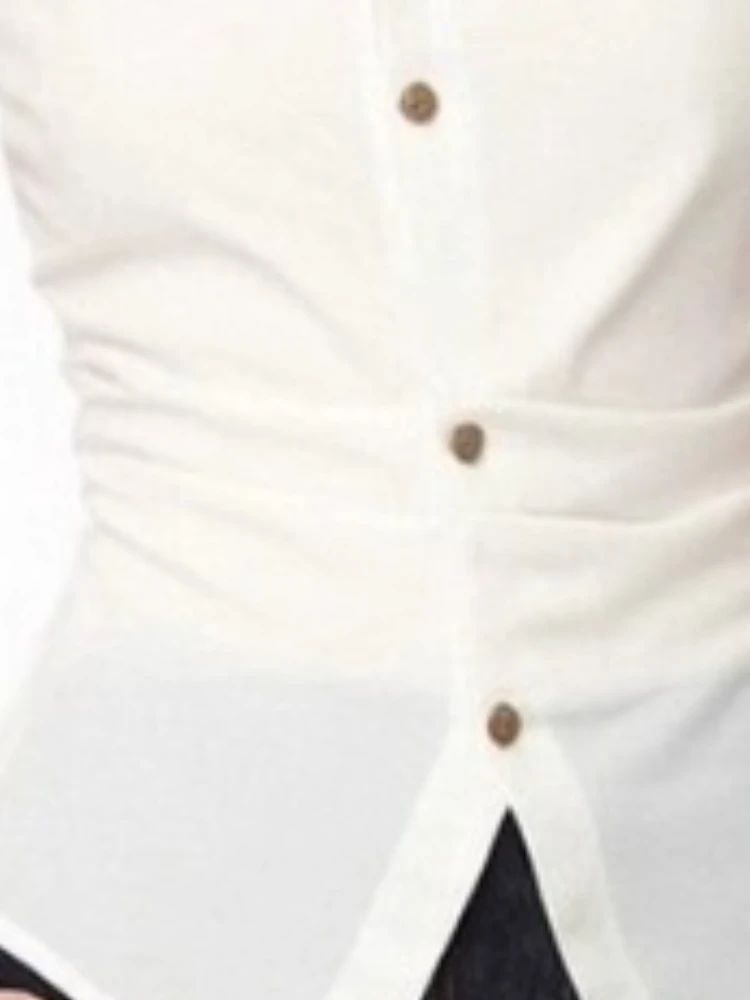 여성 탱크탑 화이트 네이비 칼라 민소매 셔츠 여성 여름 2025 신상 슬림핏 타이트 허리 블라우스 우아한 패션 숏 베스트 탑