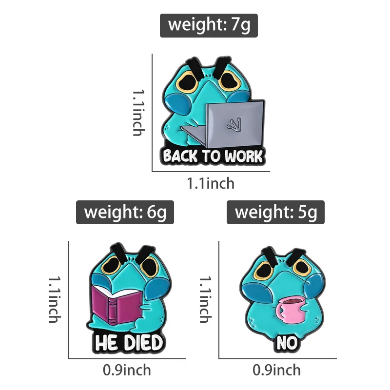 Grumpy Cartoon Frog Quote Enamel Badge Funny Office Mood Text Lapel pin Decorative brooch Set For Backpack Accessories Gifts