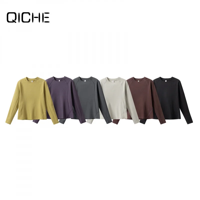 QICHE Women Long Sleeve Quick Dry T‑Shirt 7A Antibacterial Sun Protection Crew Neck Yoga Tennis Outdoor Sports Top