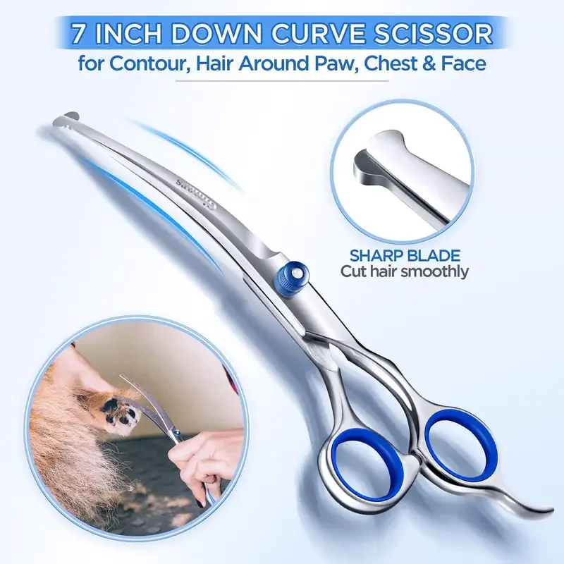 Professional Dog Grooming Scissors with Safety Round Tips,Heavy Duty Titanium Stainless Steel Up-Curved Pet Grooming Scissors