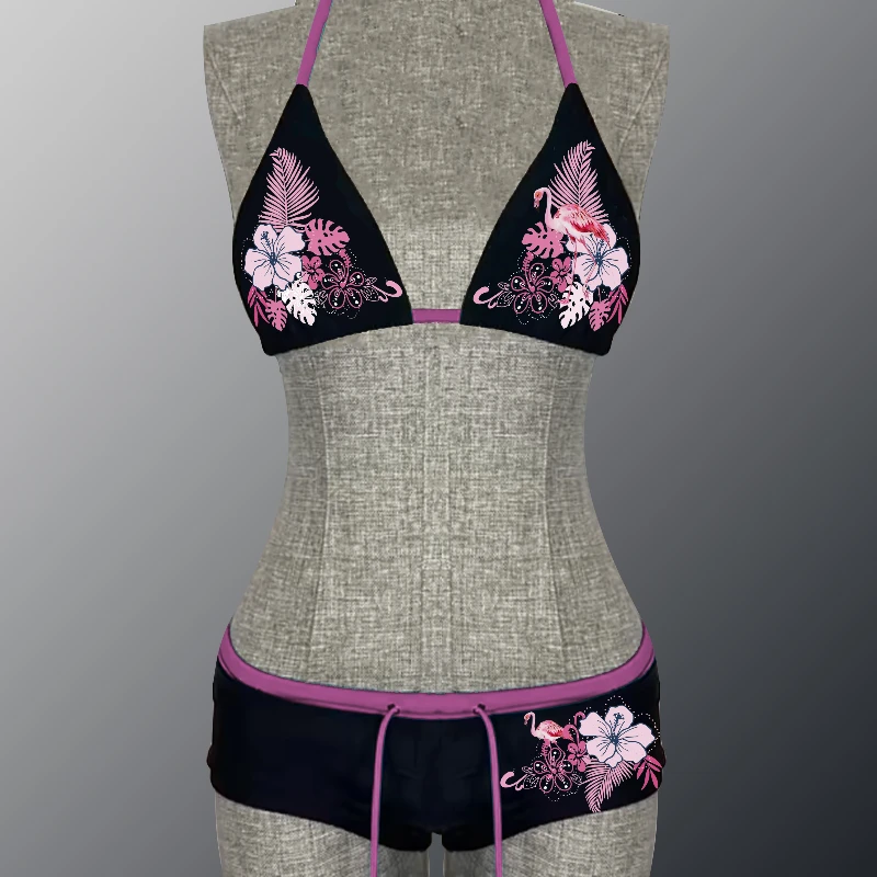 2025 new fashion Y2K retro floral pattern group bikini women's swimsuit hanging triangle lace pants sexy bikini split swimsuit