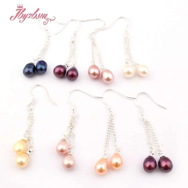 4-6x5-7mm Wine Red Green Yellow Elegant Natural Freshwater Pearl Double Dangle Hook Earring 1 Pair for Wedding Party Anniversary