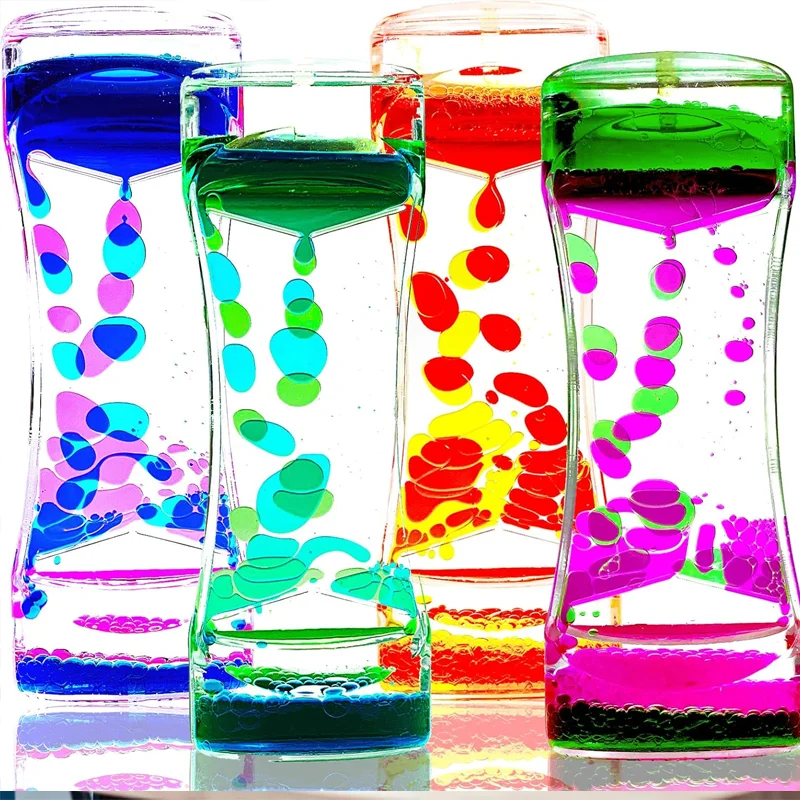 Sablier à bulles liquides colorées, Gadget visuel relaxant à liquide fluide, Ornement apaisant pour bureau et maison