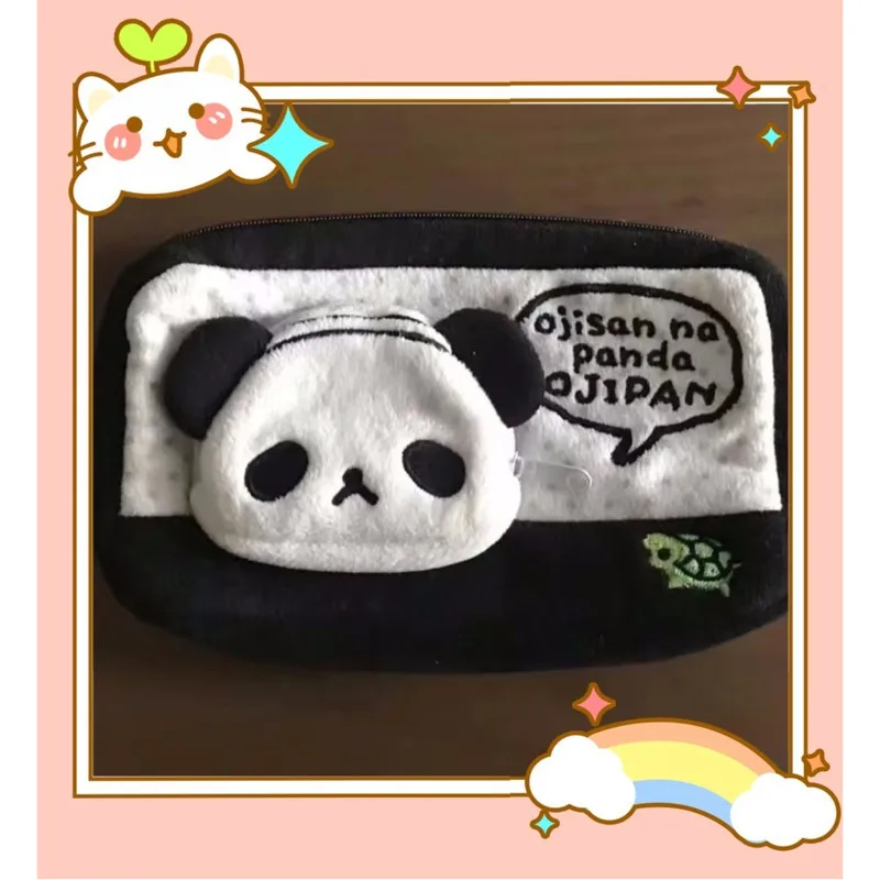 Panda High-aesthetic Pencil Case Cute Embroidered Panda Head Makeup Bag Stylish Black And White Color-matched Coin Purse New Bag