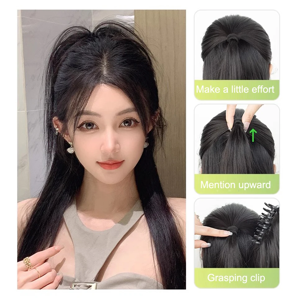 Synthetic Short Straight Claw Clip Ponytail Hair Extensions 16Inch Tail False Hair For Women Horse Tail Black Brown Hairpiece