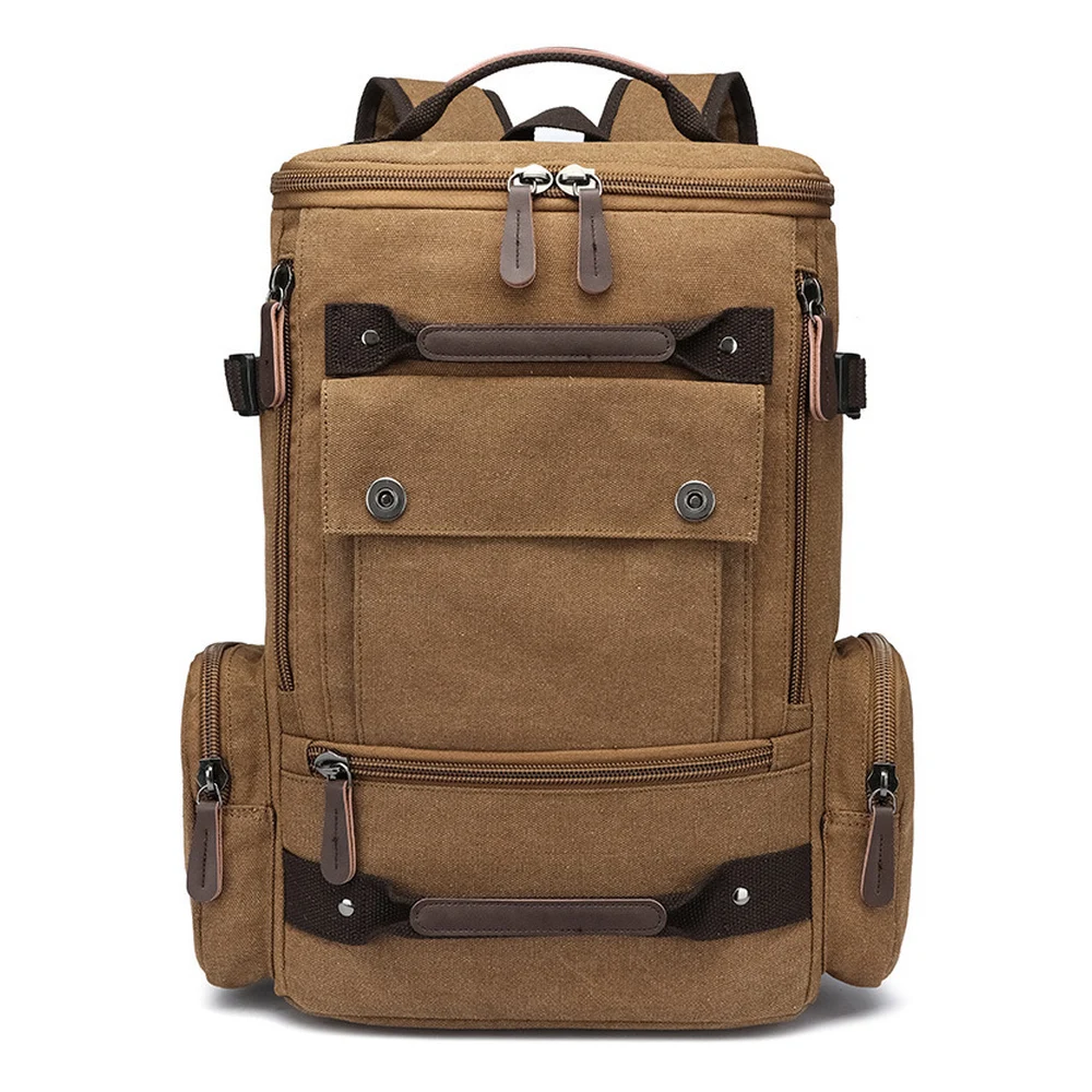 Vintage Canvas Backpack with Front Flap Pocket and Side Zipper Pockets Casual Travel School Daypack with Straps for Everyday Use