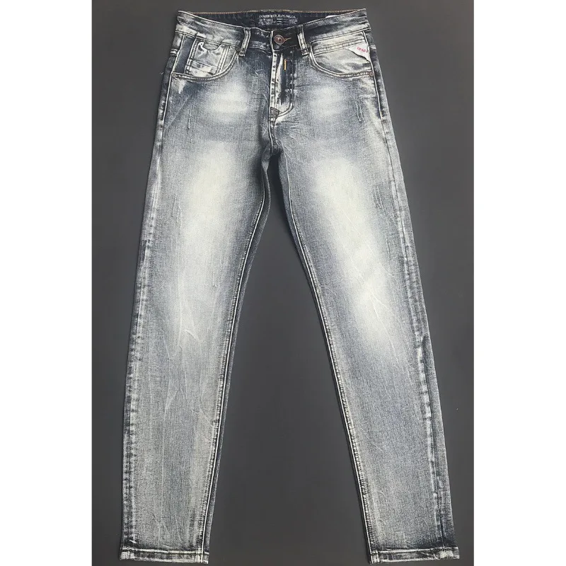 2024 New retro washed worn jeans young men trend fashion classic slim fit skinny stretch nostalgic men's trousers