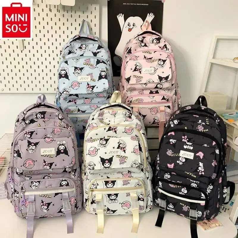 

MINISO 2024 Новый мультяшный рюкзак Kuromi большой емкости для студентов, легкий и снижение нагрузки сумка для хранения