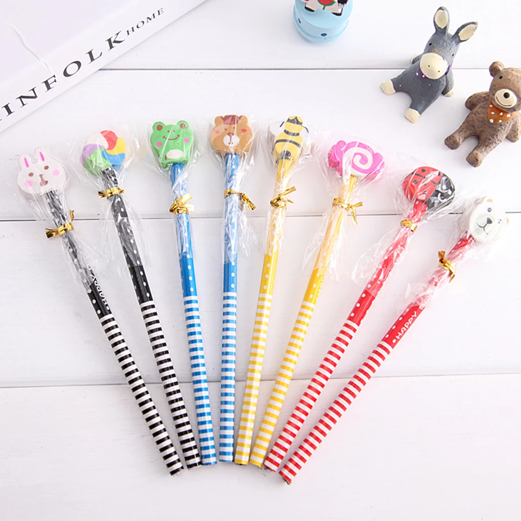 

Cartoon Fruit Erasers Colorful Wooden Child Kids Students Pencils Stationery Color Random