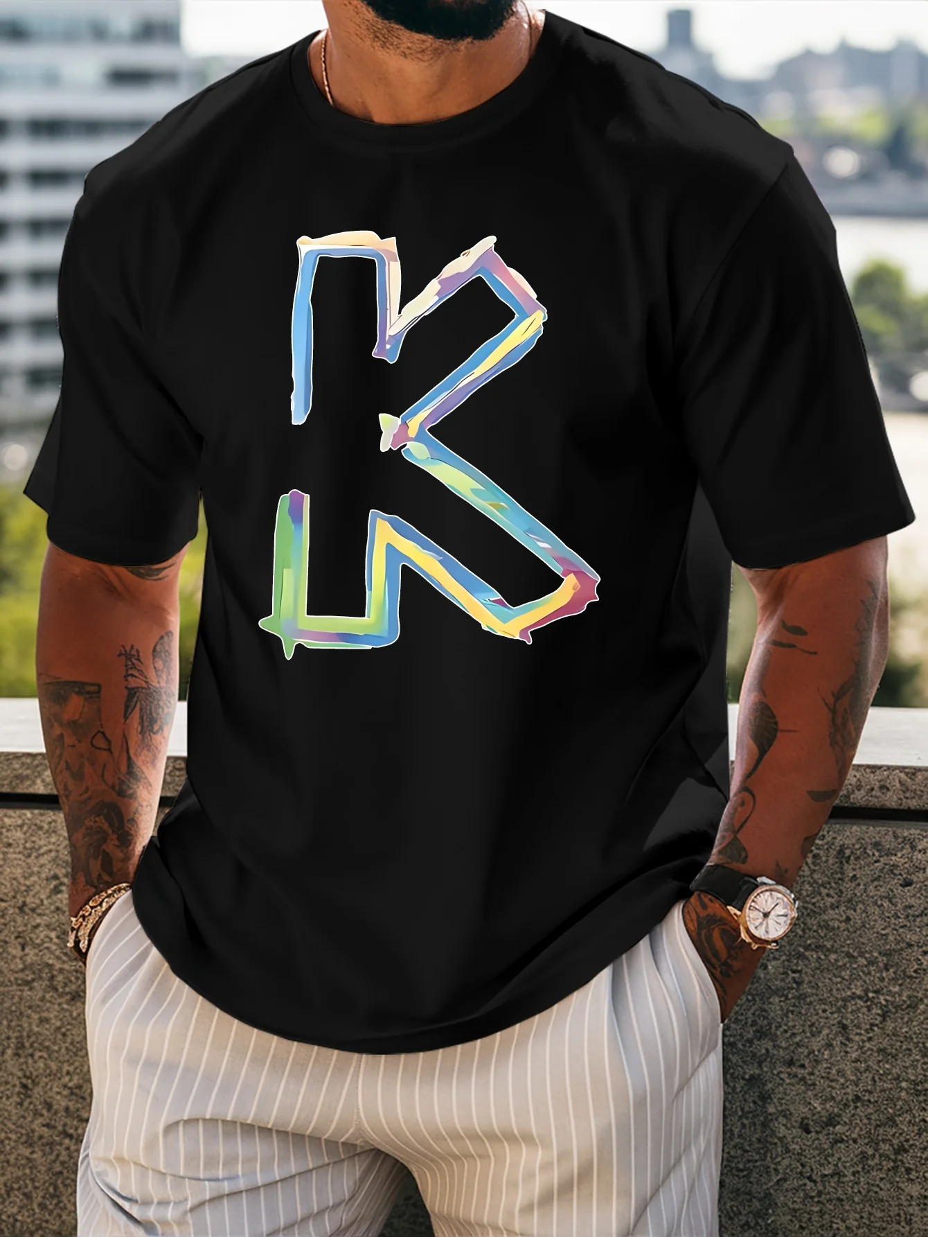 Gradient Broken Heart Print Mens Crew Neck T Shirt Colorful Abstract Fashion Graphic Short Sleeve Casual Cotton Street Tees