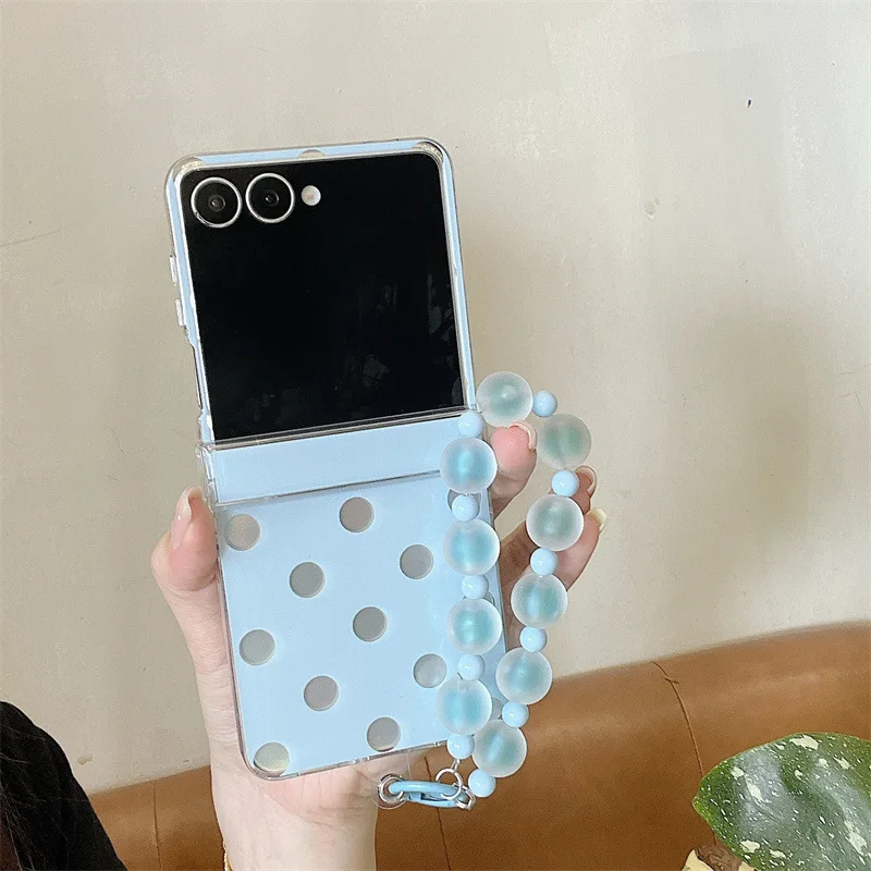 INS Candy Colors Polka Dots Laser With Bracelet Phone Case For Samsung Galaxy Z Flip 4 5 6 7 Shockproof Protective Hard Cover