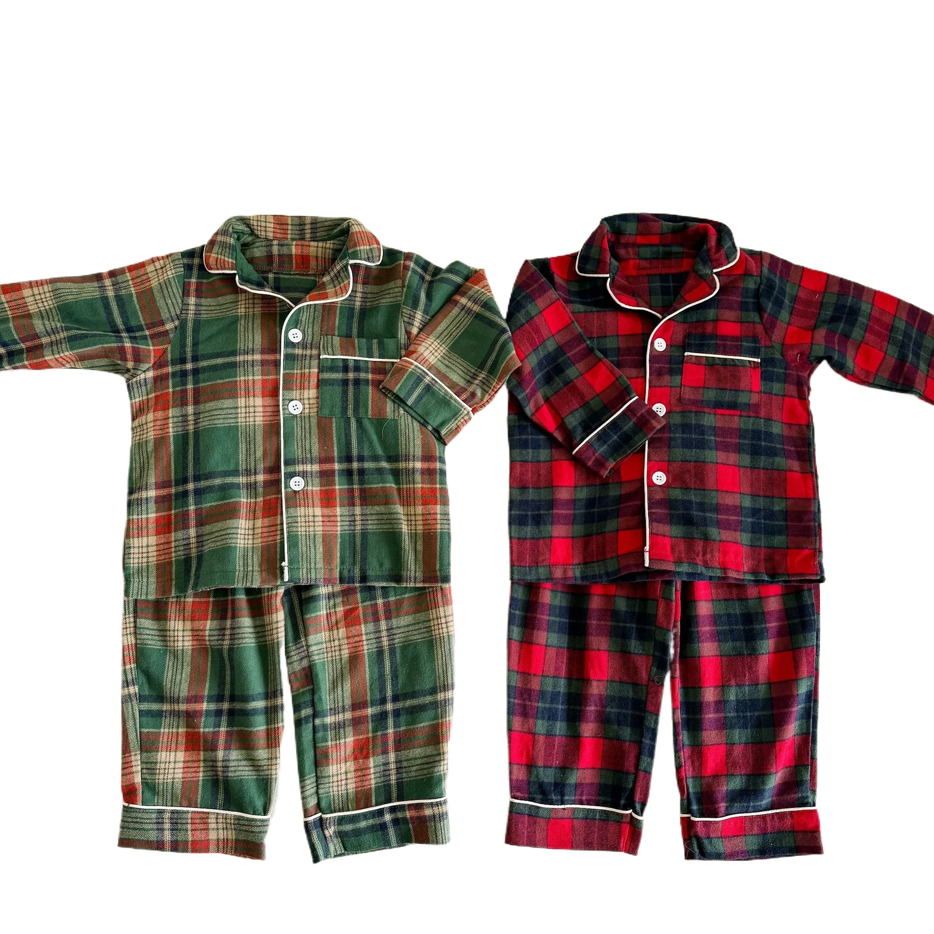 Christmas Children's Sets Plaid Brother Sister Outfit Children's  Pure Cotton Boys' Home Clothes Set Girls' Dresses