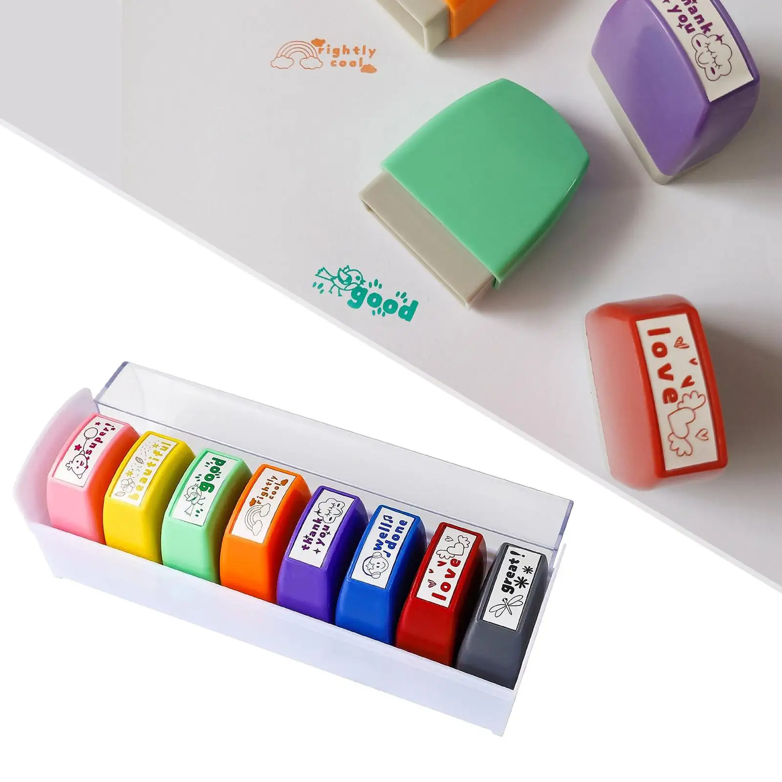 8Pcs Teacher Stamps Set for Men Women Return Stamp Reward Colorful Stamps Teacher Gifts for Kids Education School Grading