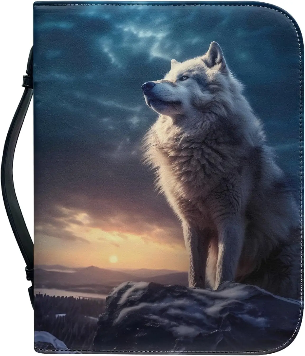 Bible Case for Men Cool Wolf Bible Cover for Boys Girls with Zipper Handle Scripture Bag for Bible Study Supplies Protect