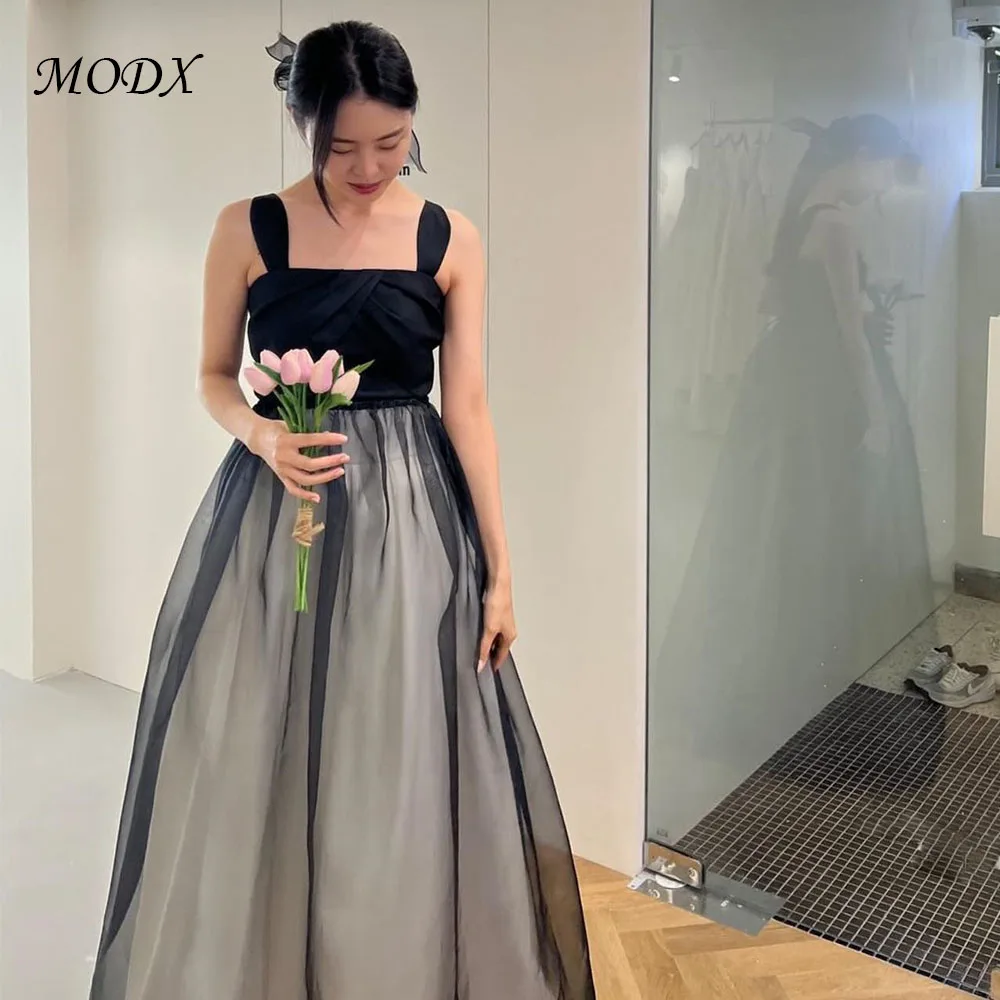 

MODX Black Gray Tulle A-line Korean Wedding Square Neck Sleeveless Customized Corset Party Event Formal Dinner Wedding Dresses