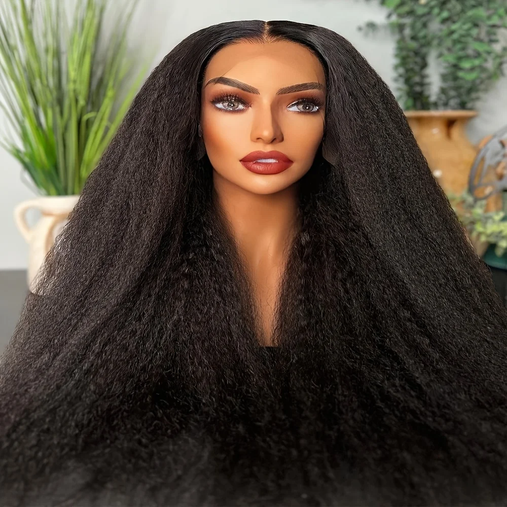 

Длинный 26-дюймовый мягкий натуральный черный яки странный прямой парик фронта шнурка для женщин с волосами ребенка синтетические предварительно выщипанные бесклеевые ежедневно