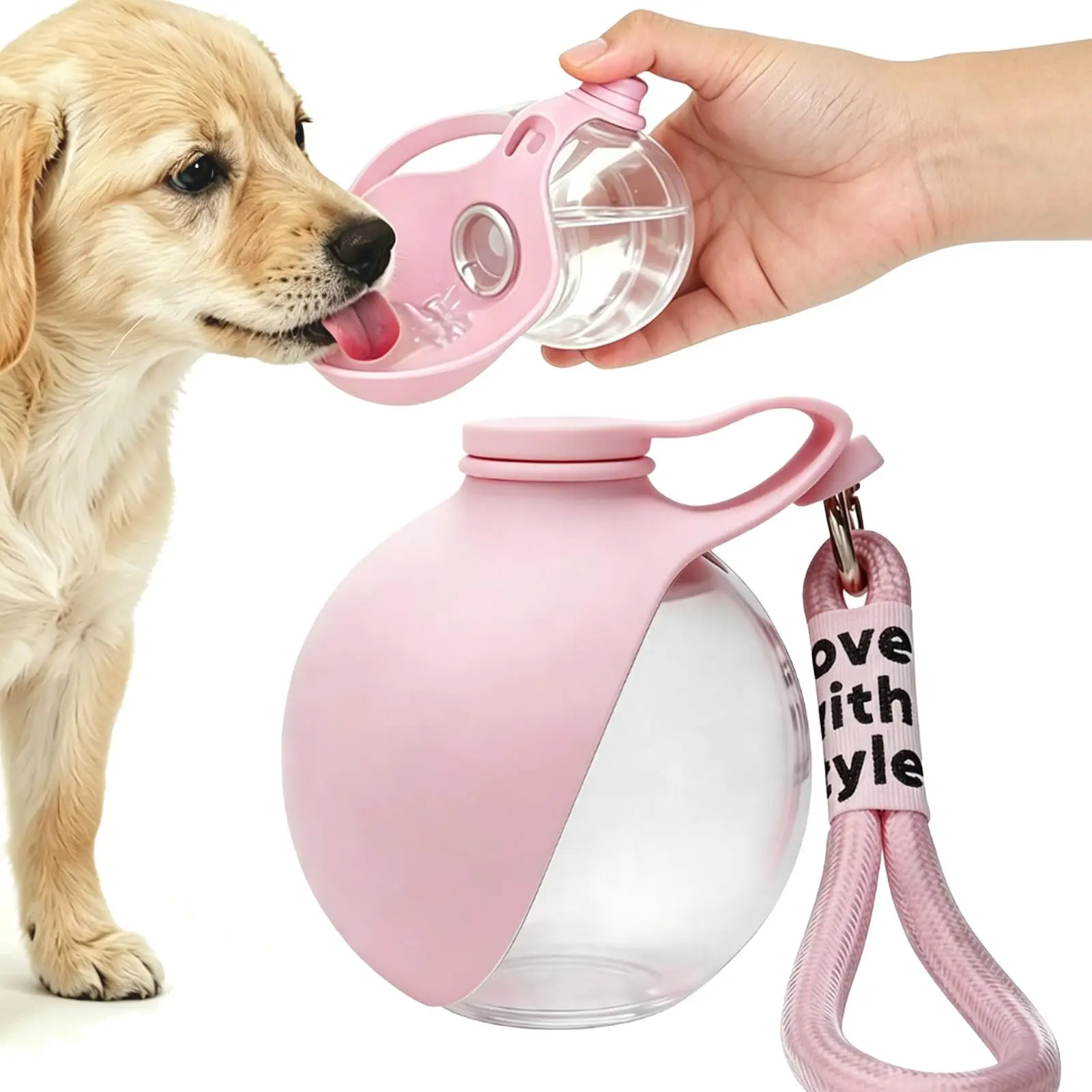 Creative Colorful 2 in 1 Dog Water Bottle Lanyard Hook Foldable Silicone Bowl Leak Proof Portable Pet Travel Feeding Gift