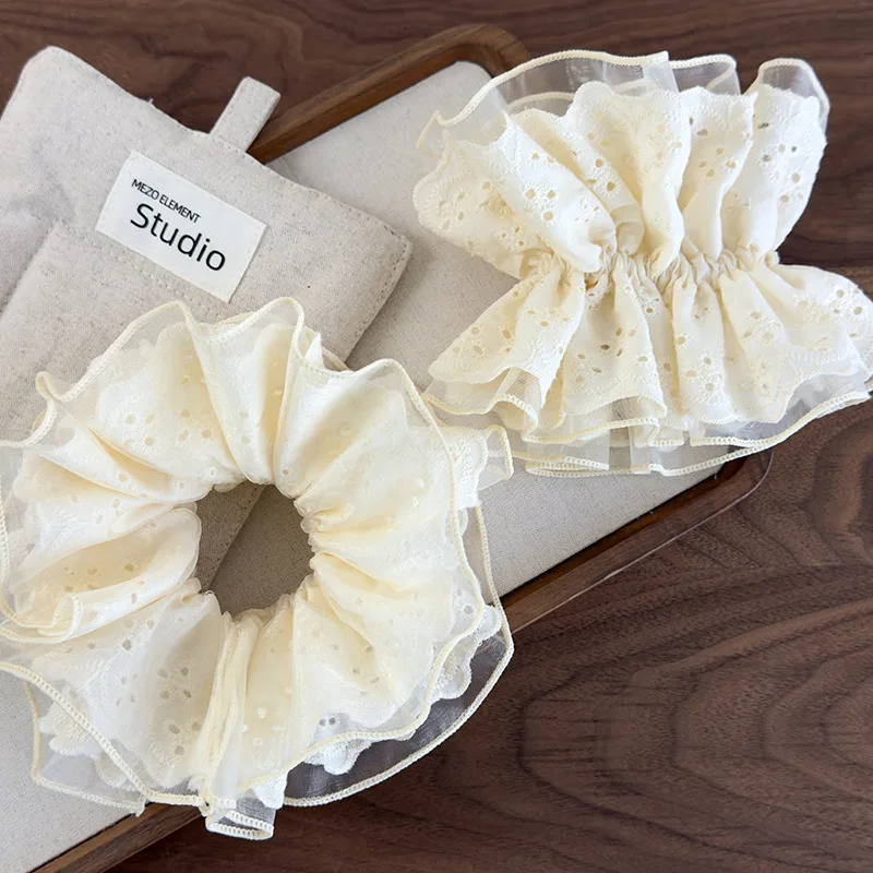 フレンチスタイルのレースシュシュ二重層女性ヘアネクタイゴムバンド女の子ポニーテールホルダー弾性ヘアバンドヘアアクセサリー