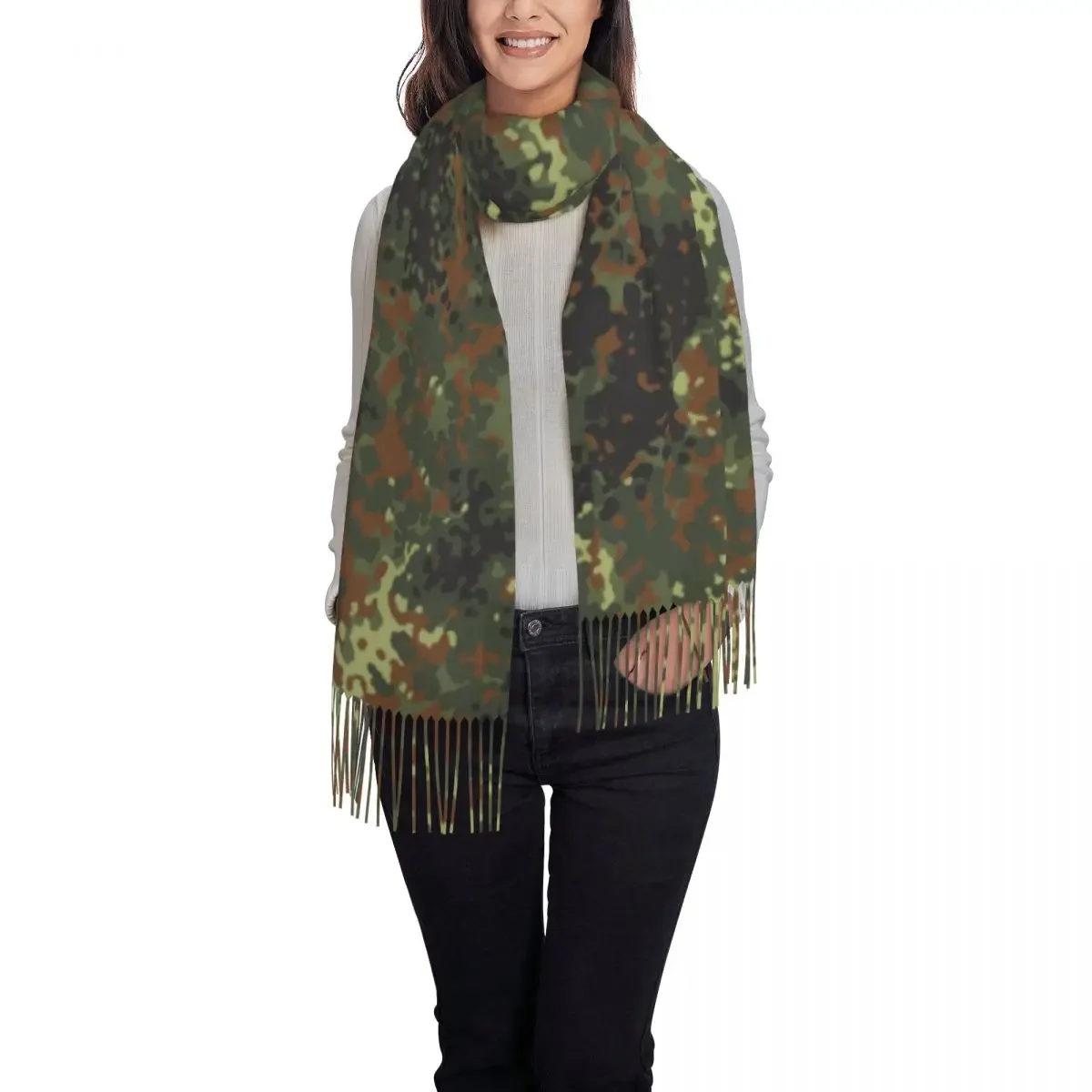 Customized Printed Flecktarn Camo Scarf Women Men Winter Warm Scarves  Army Camouflage Shawl Wrap