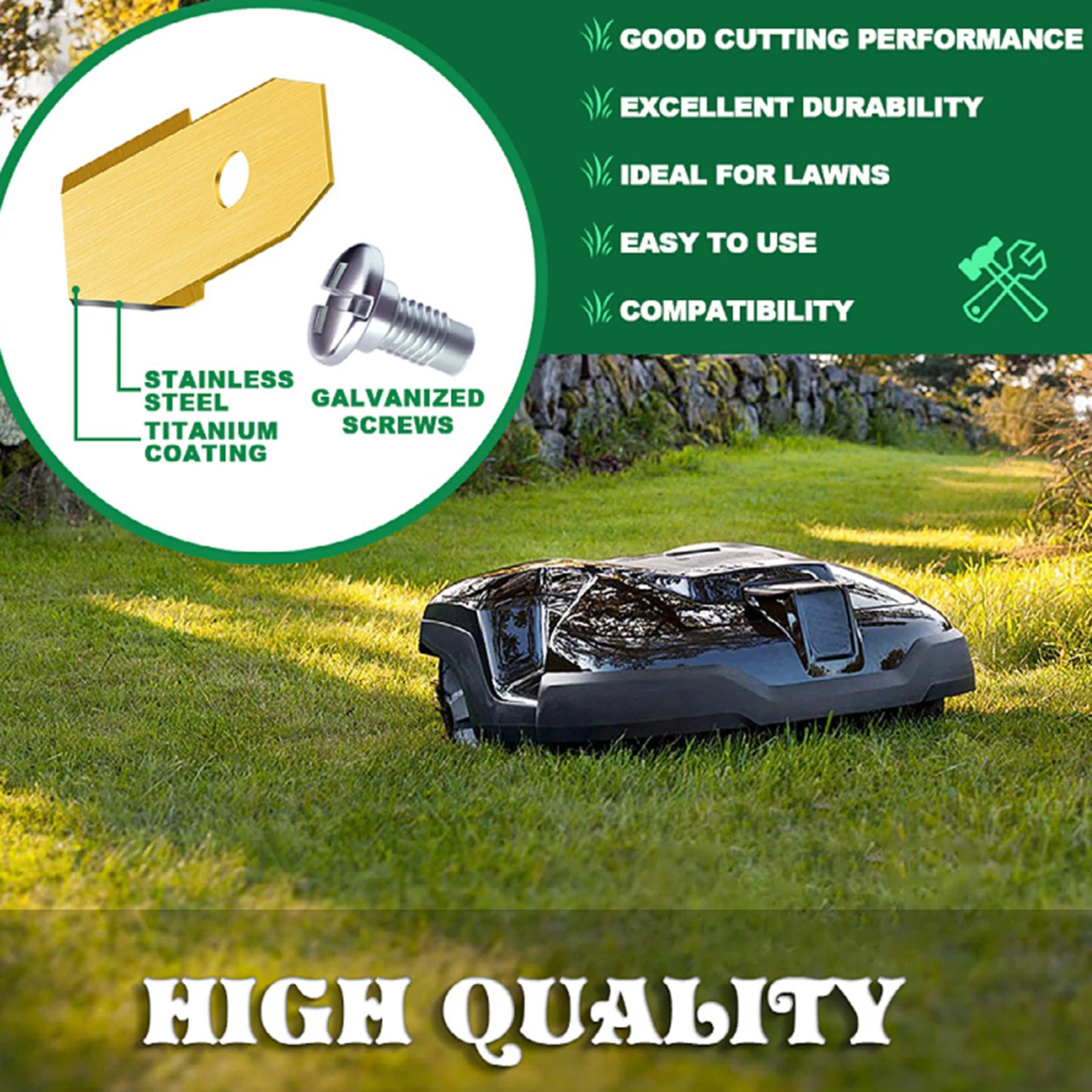 

35*18*0.75mm Golden/Silver Lawn Mower Blade Stainless Steel Lawn Mower Blade 30 Blades Rust Resistance Wear Resistance Stability