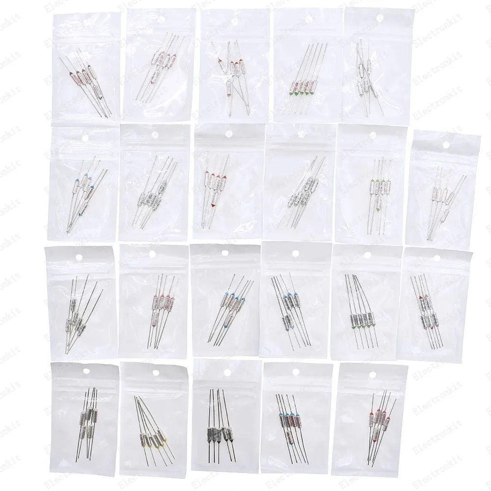 110pcs 22 Values Thermal Fuse Assortment Box kit 10A 250V Thermal Cutoffs 72℃ degree - 300℃ degree TF Temperature fuse Set