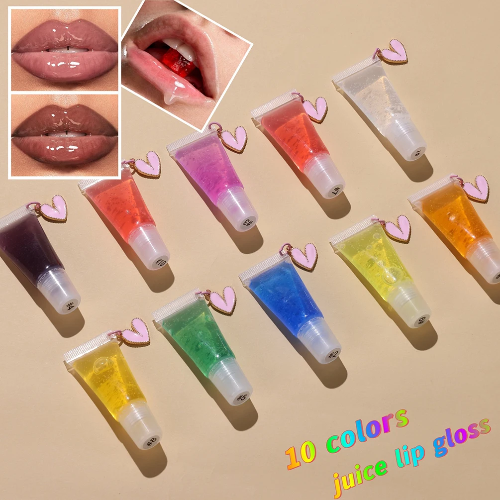 

5ml Private Label Lip Gloss Custom Logo Keychain Fruit Flavored Rainbow Moisturizing 10-color Lipgloss Hose Tube Makeup Vegan