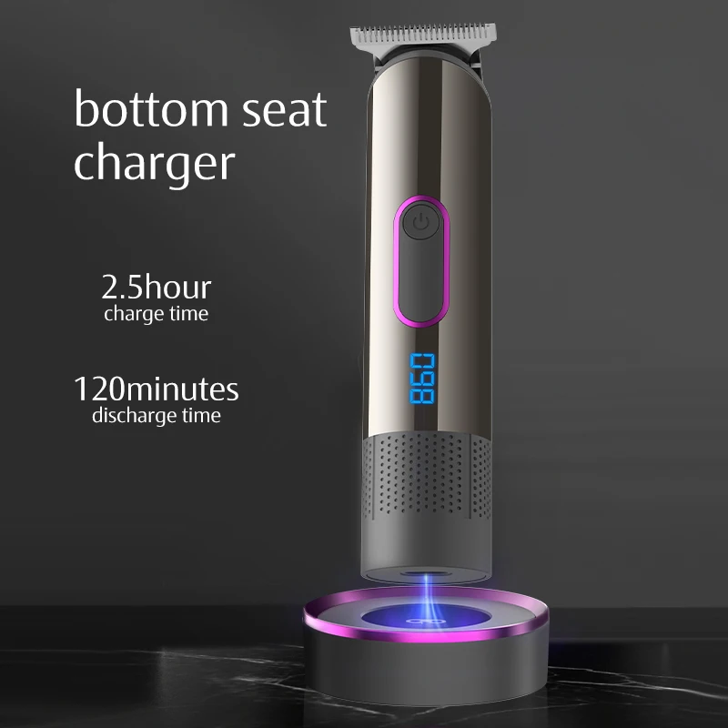 RESUXI G63 Portable Electric Hair Trimmer Rechargeable Man Oil Head Hair Clipper LCD Shaver Waterproof Push Shear With Base