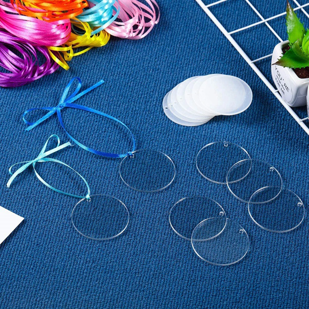 

60 Pcs Ribbon Acrylic Set Blanks Craft Tassel Ornaments for Crafts Ribbons Clear Round Circle Suite