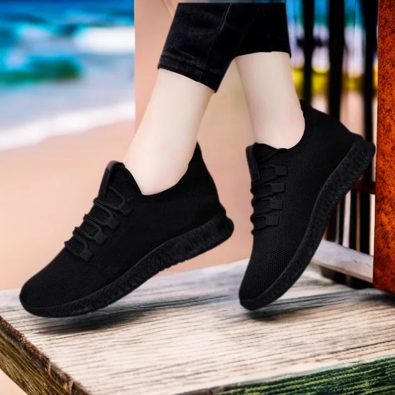 Maogu New Black Casual Mesh Breathable Sneakers Daily Lightweight Women Shoe Tennis Lace-up Cheap Sneaker Women\'s Sports Shoes