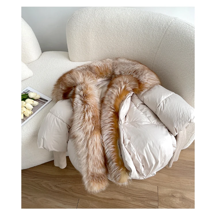 2026 New Autumn 90 Winter Goose Down Jacket Warm Women Coat Oversized Real Fox Fur Collar Thick Luxury Fashion Outerwear