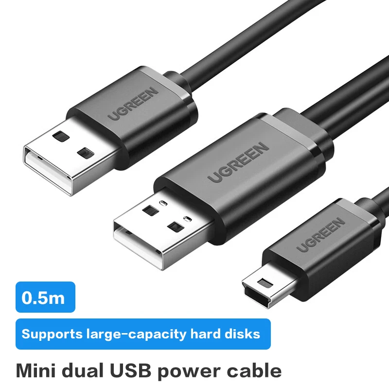 Kabel UGREEN Dual USB 2.0 do MINI USB (port T) do ładowania i transmisji danych