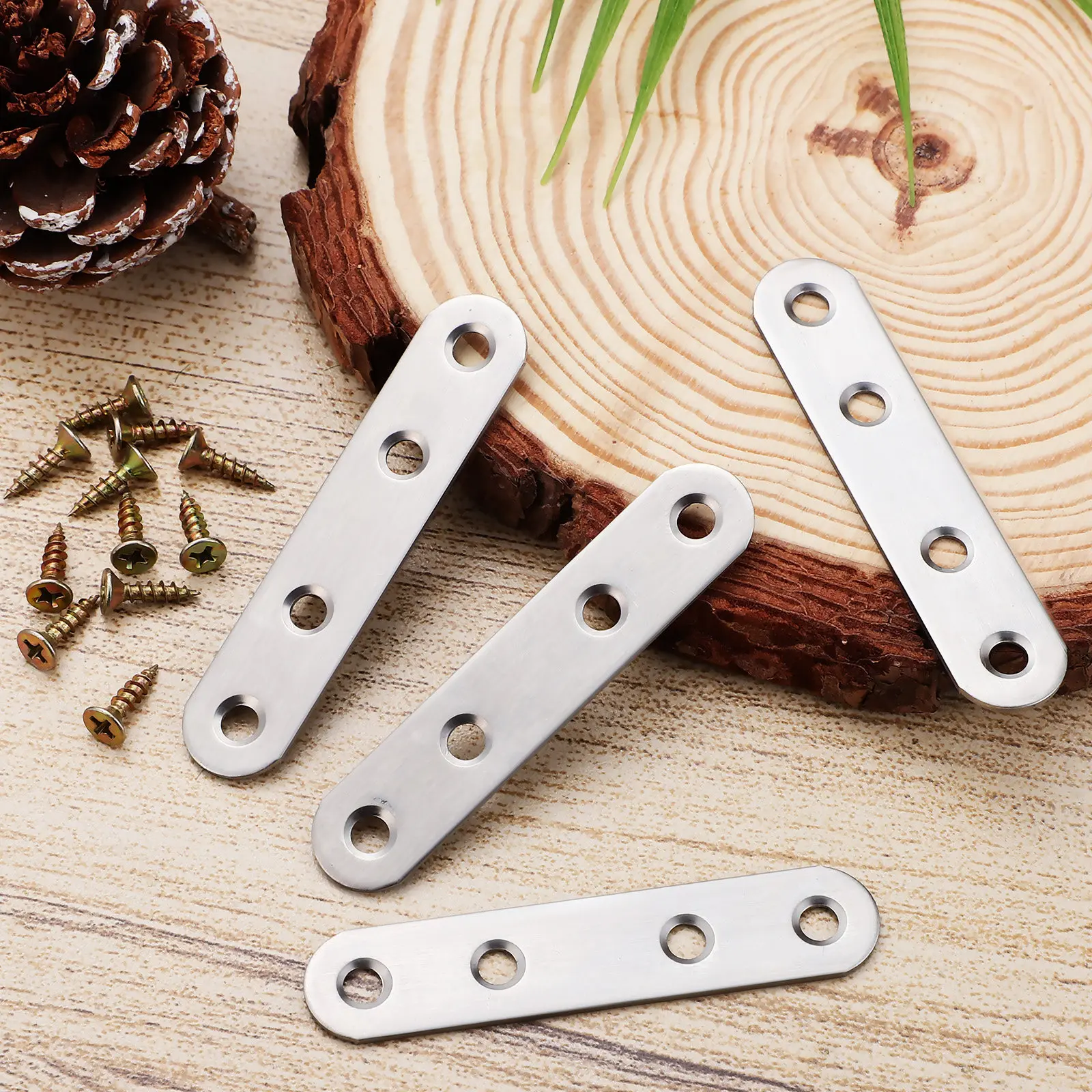 14Pcs Stainless Steel Flat Brackets Straight Brace Plates for Cabinets Wardrobes Chairs Bed Frames Metal Fixing Brace Mending