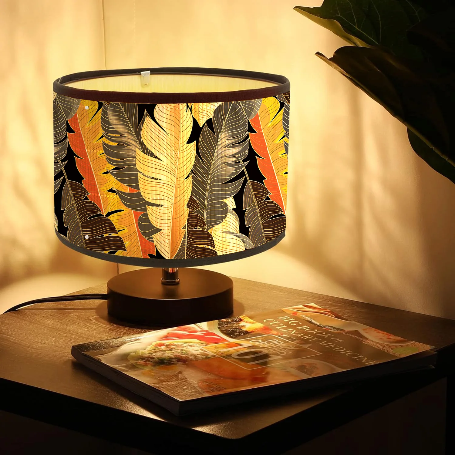 

Винтажный узор в виде листьев растений, прямая трубка, бамбуковый абажур, настольная лампа, держатель E27, аксессуар