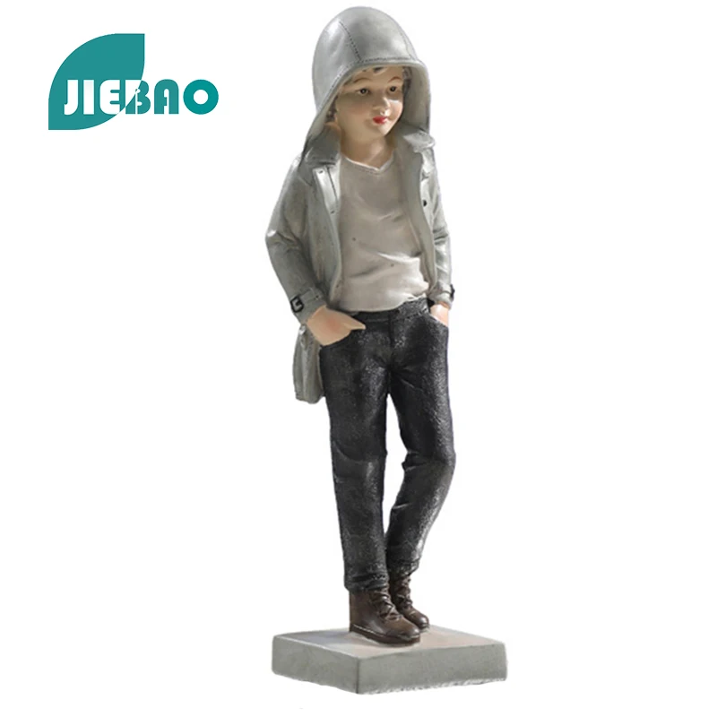 Resin Statue Boy In Trench Coat Nordic Abstract Ornaments For Figurines Interior Sculpture Room Home Decor