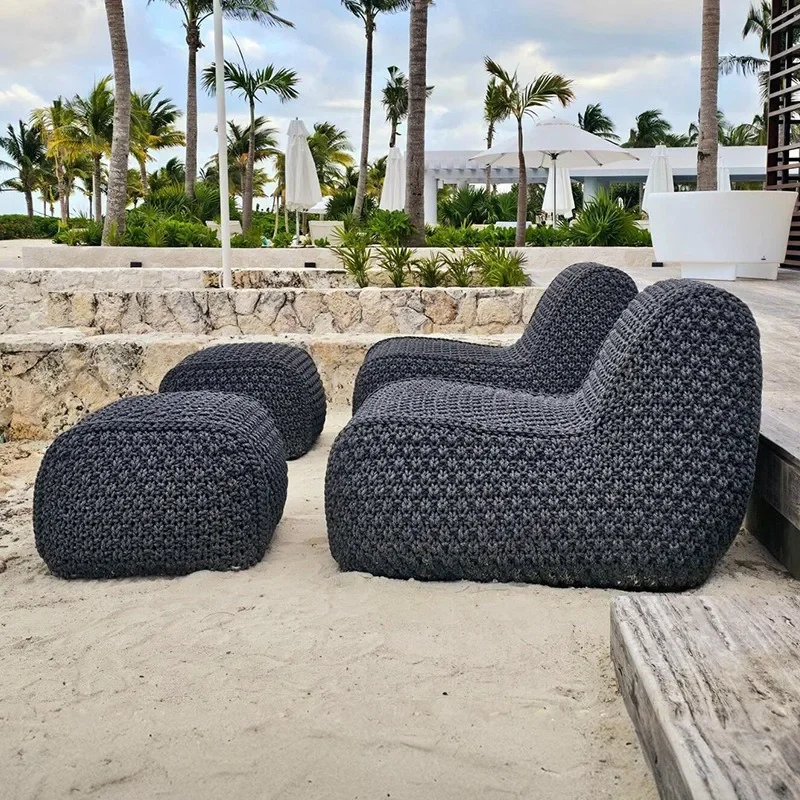 Outdoor garden rope sofa, hotel villa terrace furniture outdoor courtyard waterproof sunscreen mushroom stool view 3