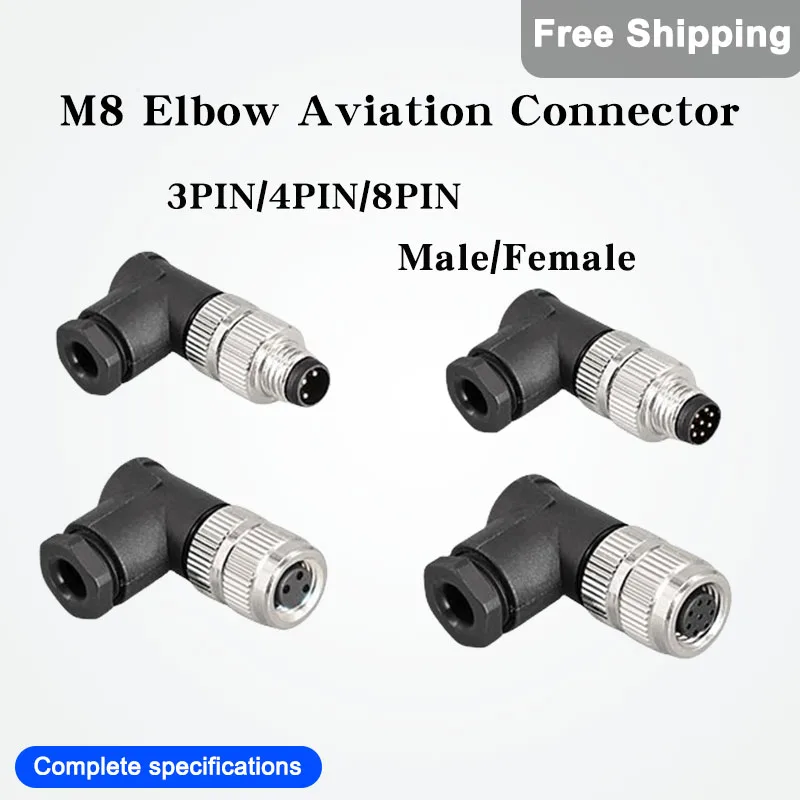 

5 PCS M8 Elbow Aviation Connector M8-3/4/8 PIN Male Female Waterproof Aviation Automobile Sensor D Type Screw Lock