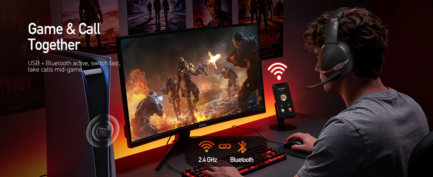 Acer K2 Kabelloses Gaming-Headset für PS5, PS4, PC, Switch, Bluetooth 5.3 + 2,4 GHz, 100 Stunden Akkulaufzeit, Gaming-Kopfhörer mit Geräuschunterdrückungsmikrofon. – Detail 8