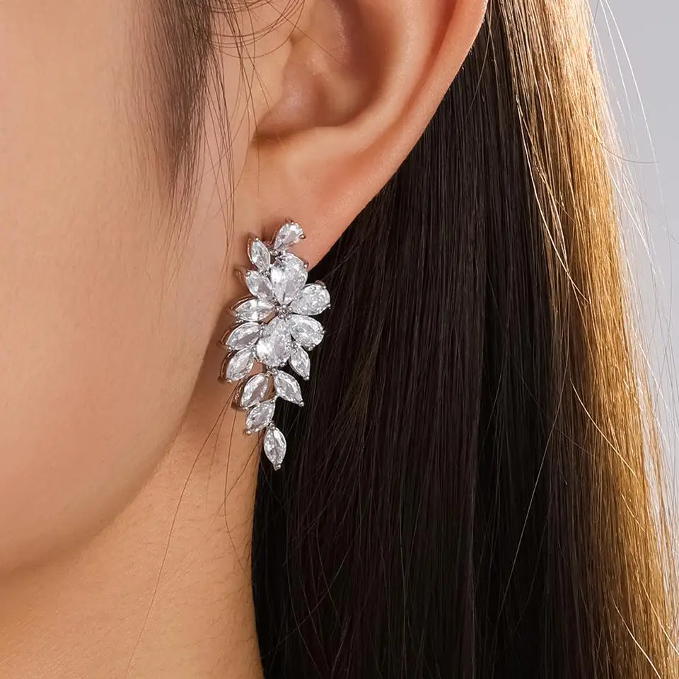 ZAKOL Fashionable Exquisite Leaf Style Copper Zircon Dangle Earring For Women Novel Charm Daily Party Jewelry Gifts